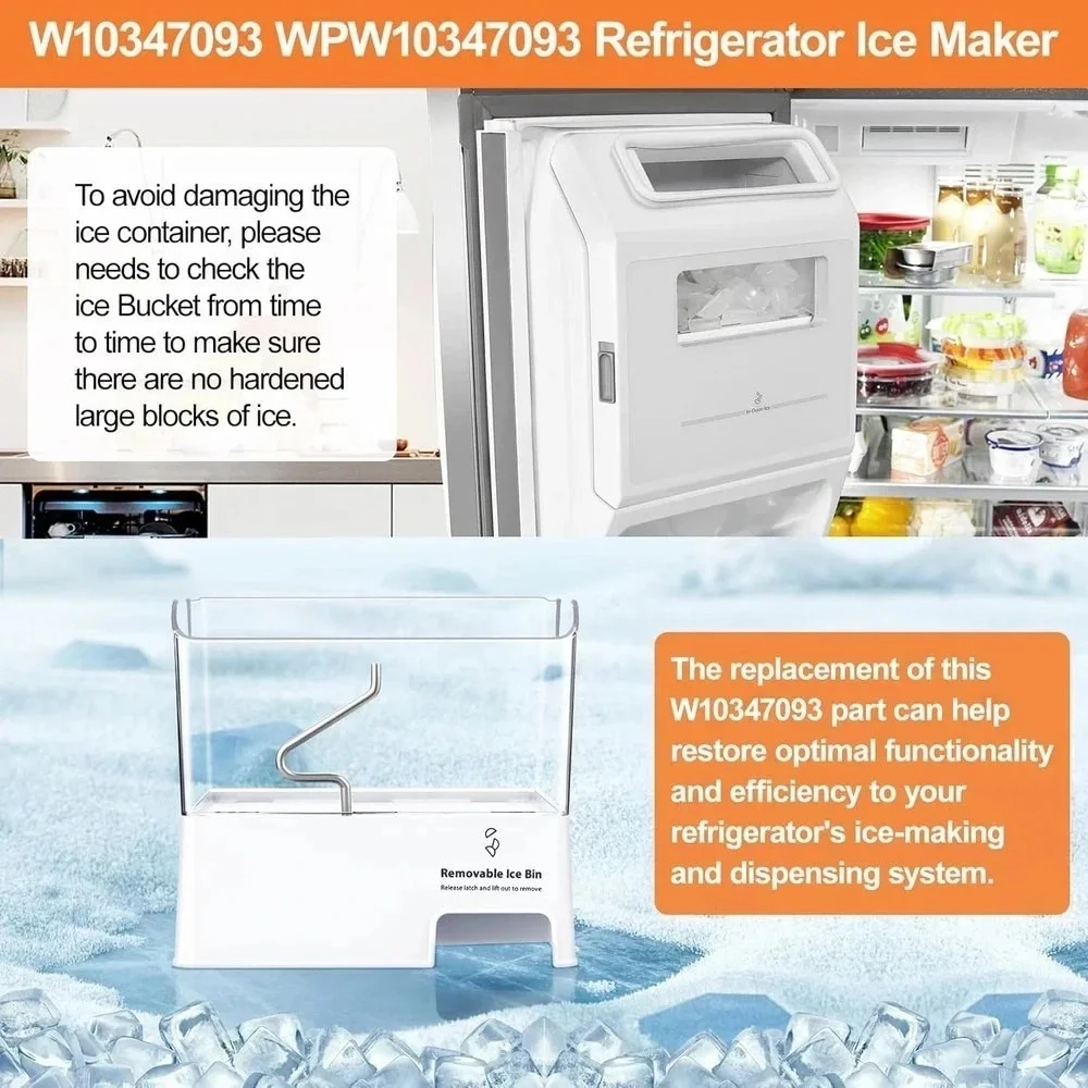 Ice Bucket Compatible Whirlpool Ice Bin, Upgraded WPW10347093 W10347093‎